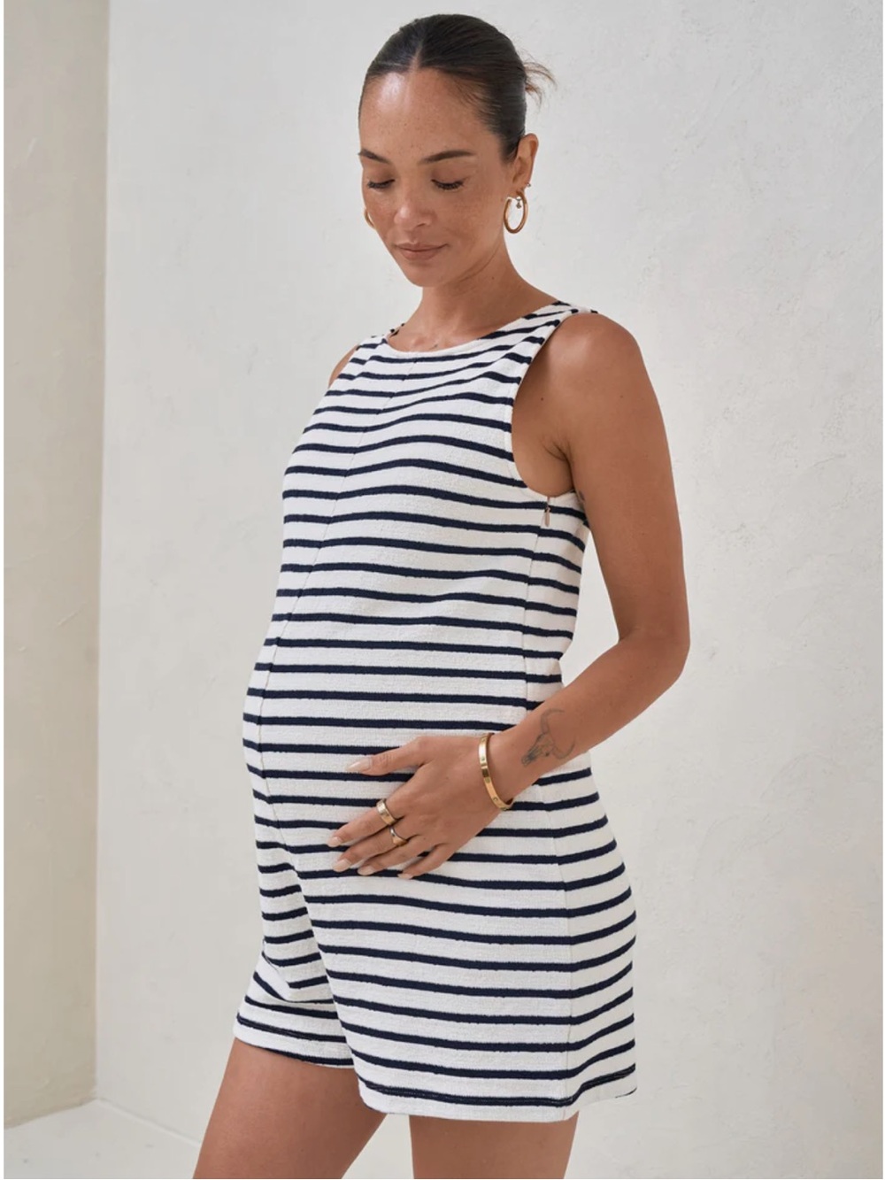 Bae. The Label Kindred Nursing Playsuit black & white stripe 100% cotton small